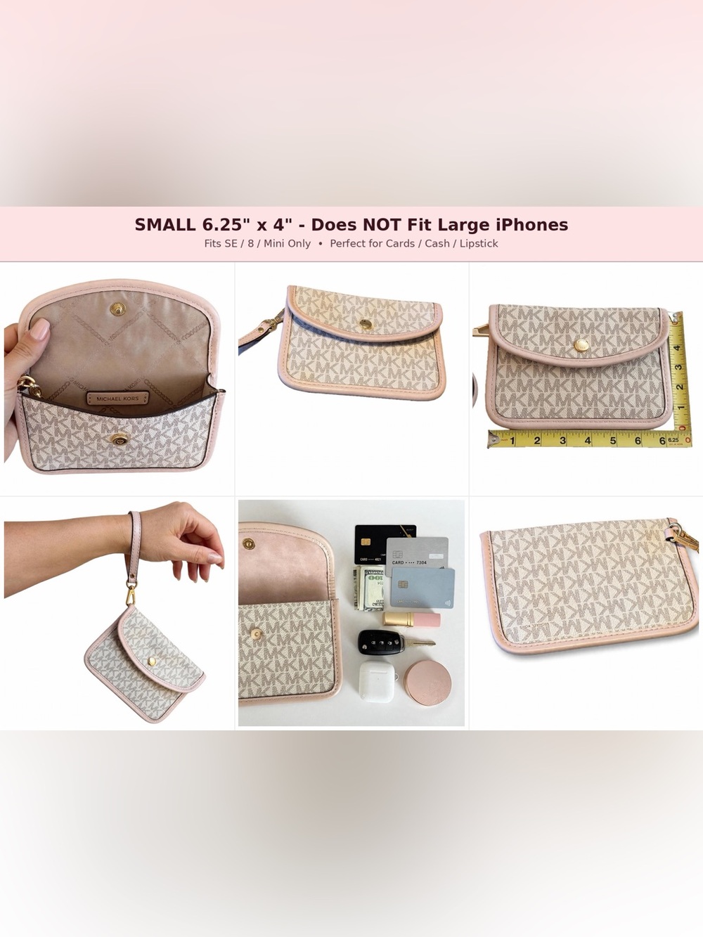 MICHAEL KORS Jet Set Charm Small Flap Pouch Wristlet Vanilla / Soft Pink MK